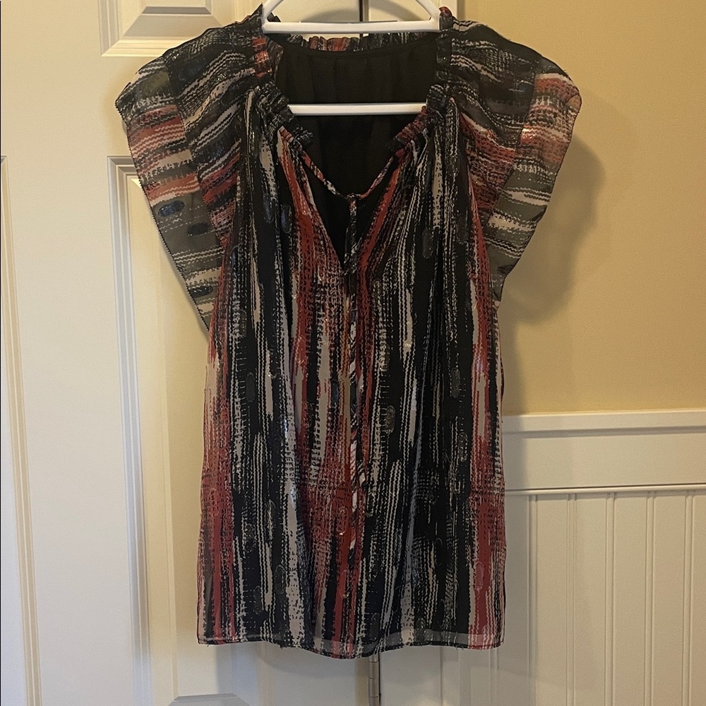 White House Black Market Striped Black and Red Blouse